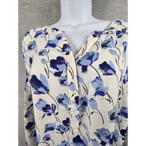 Talbots Plus 3X Blouse Blue Tulips Flowy Chiffon Old Money Career Classic Blooms